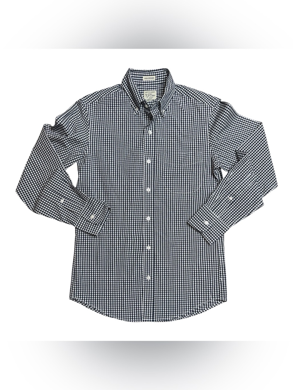 J. Crew Secret Wash Shirting Navy and White Gingham Shirt - XS Slim Short